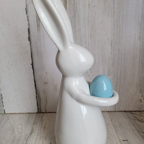 Ceramic white Easter Bunny‎ Blue Spring egg home decor - Picture 4 of 6